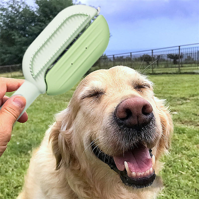Dog being groomed calmly with ShedAway steam brush