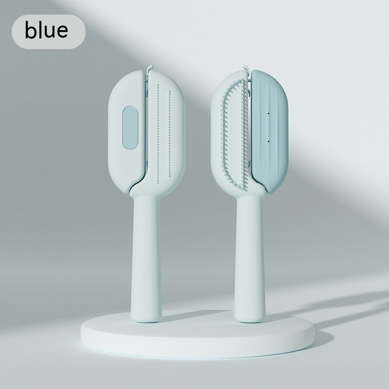 Two blue handheld cleaning brushes on a gray background